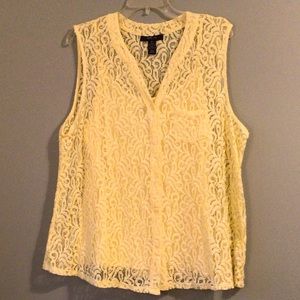 Lace Sleeveless Top with Tank XL 77% Cotton 23% Nylon Yellow Lace